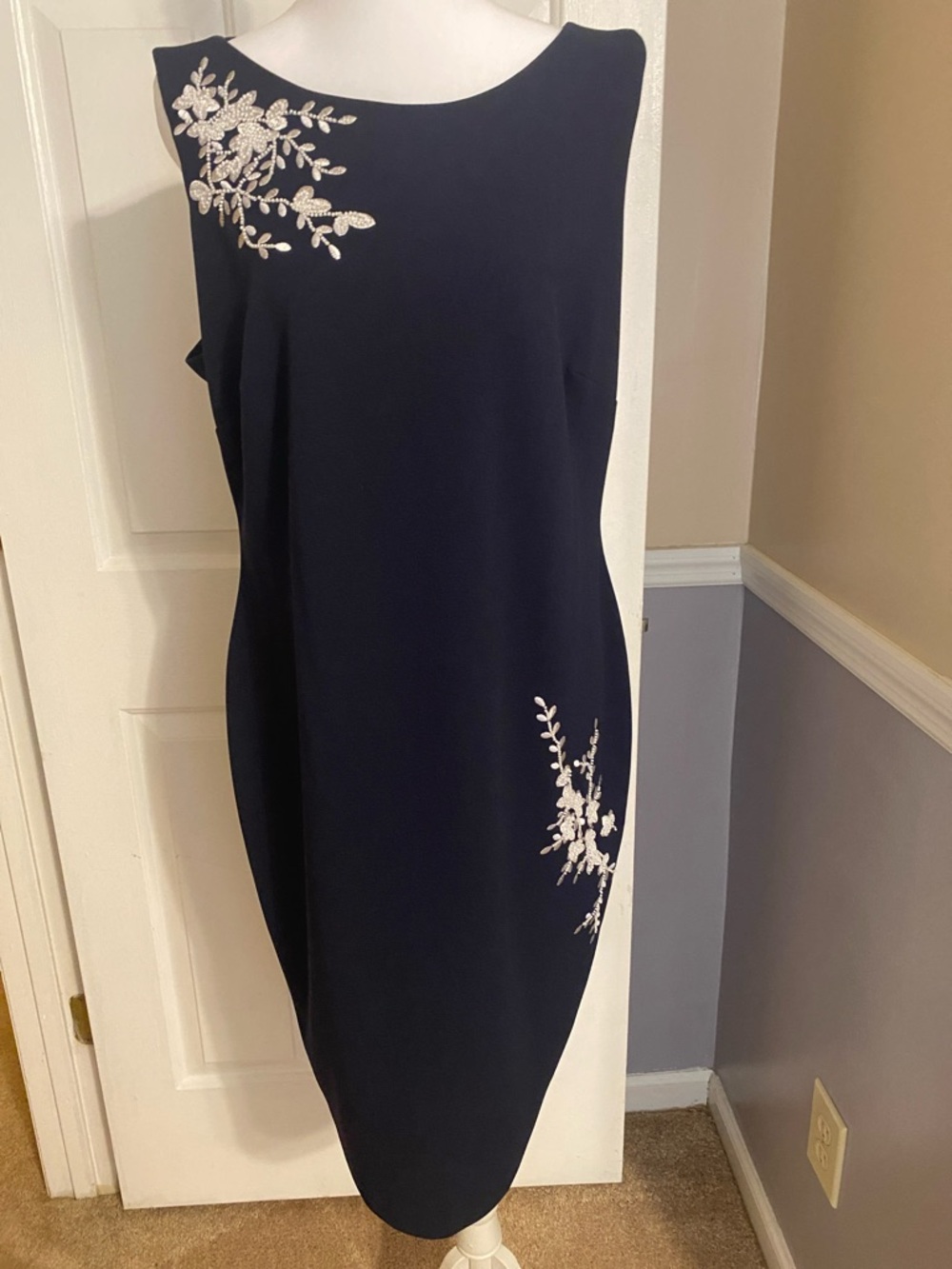 Karl Lagerfeld Navy Midi Dress with White Floral Appliqué mother of bride/groom